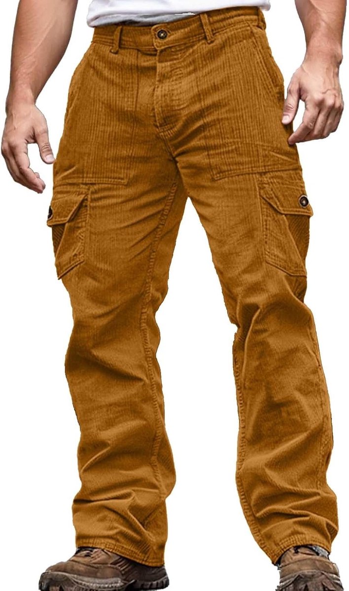 Casual broek van corduroy voor heren, slim fit, comfortabel, rekbaar, met heupzak, duurzame werkbroek, voor buiten, dagelijks gebruik