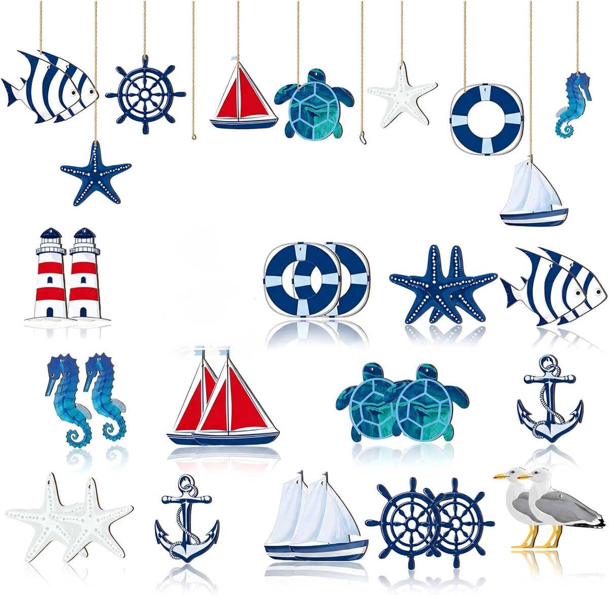 24 stuks wanddecoraties in maritieme stijl - maritieme stijl - kan als decoratie voor visnetten in de open lucht worden gebruikt, decoratie voor zeilboten, perfect voor feestjes en geschenken