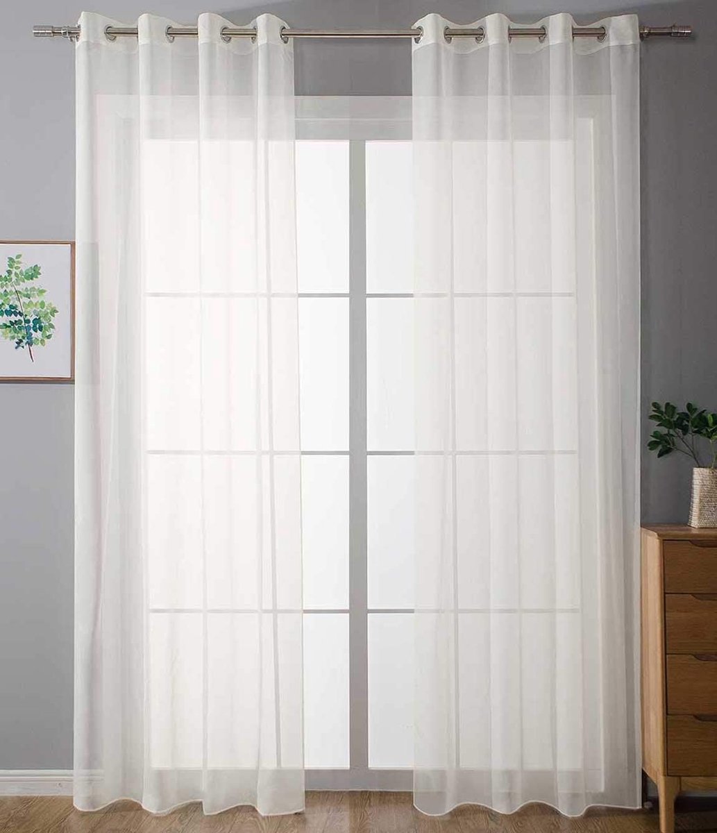 Set van 2 ooggordijnen transparant »uni« gordijn stores gordijn ogen loden bandafsluiting woonkamer, 20332-cn2, 100% polyester, crème, HxB 225x140 cm