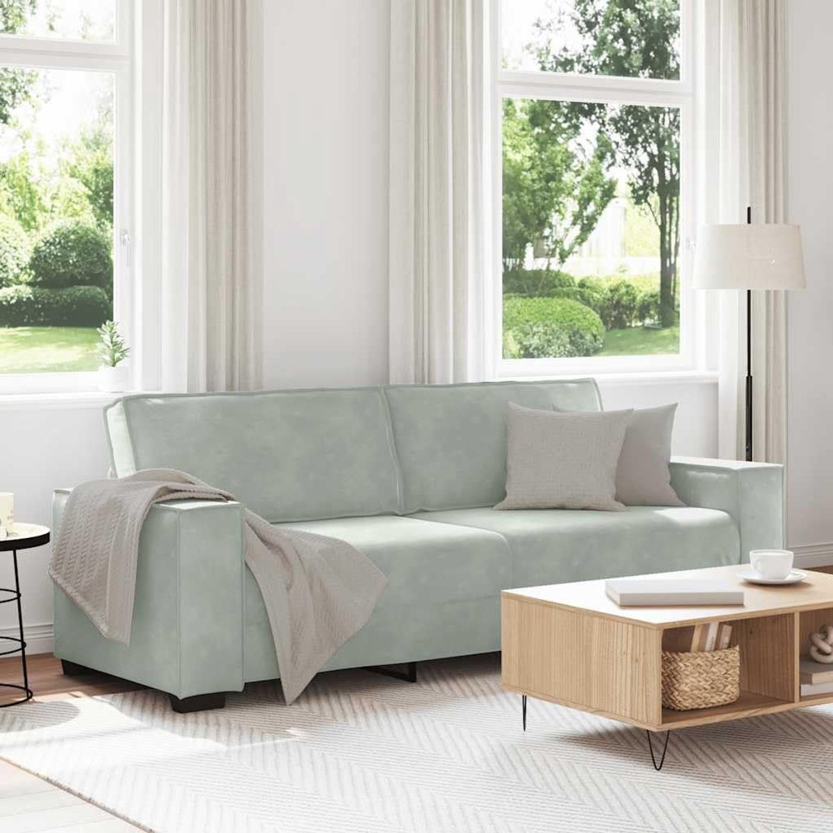3-zitsbank, lichtgrijs, 220 x 78 x 84 cm, fluwelen loungesofa met brede armleuningen en robuust houten metalen frame, voor woonkamer, kantoor, logeerkamer
