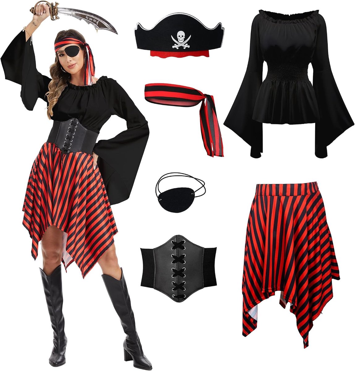 Kostuums voor volwassenen voor dames Halloween koningin kostuums renaissance overhemden piratenrokken met accessoires