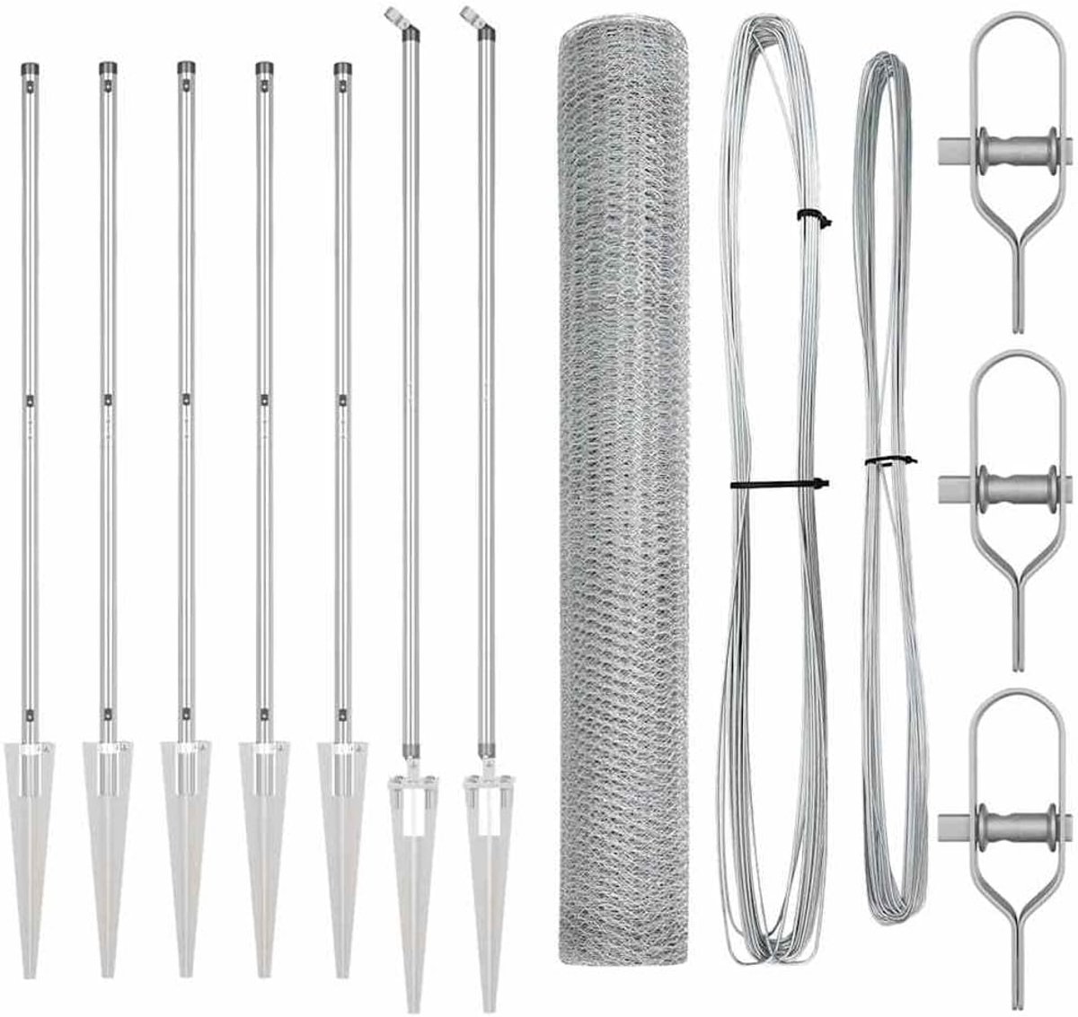 Palen set zilver 10 x 1,2 m voor 13 mm mazen, 2 stuks, robuuste outdoor leuningpalen voor tuin en terras