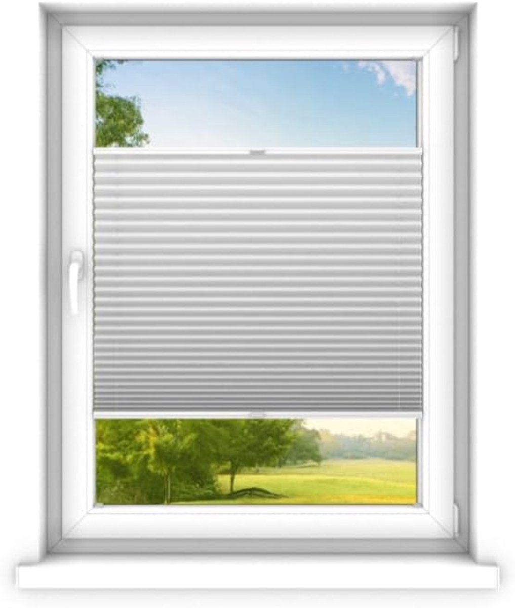 Zonder boren op maat gemaakt - Vouwgordijn - Plisségordijn privacy en zonwering - Eenvoudige installatie - Kant-en-klaar plisségordijn - 100x180 cm - Zilver