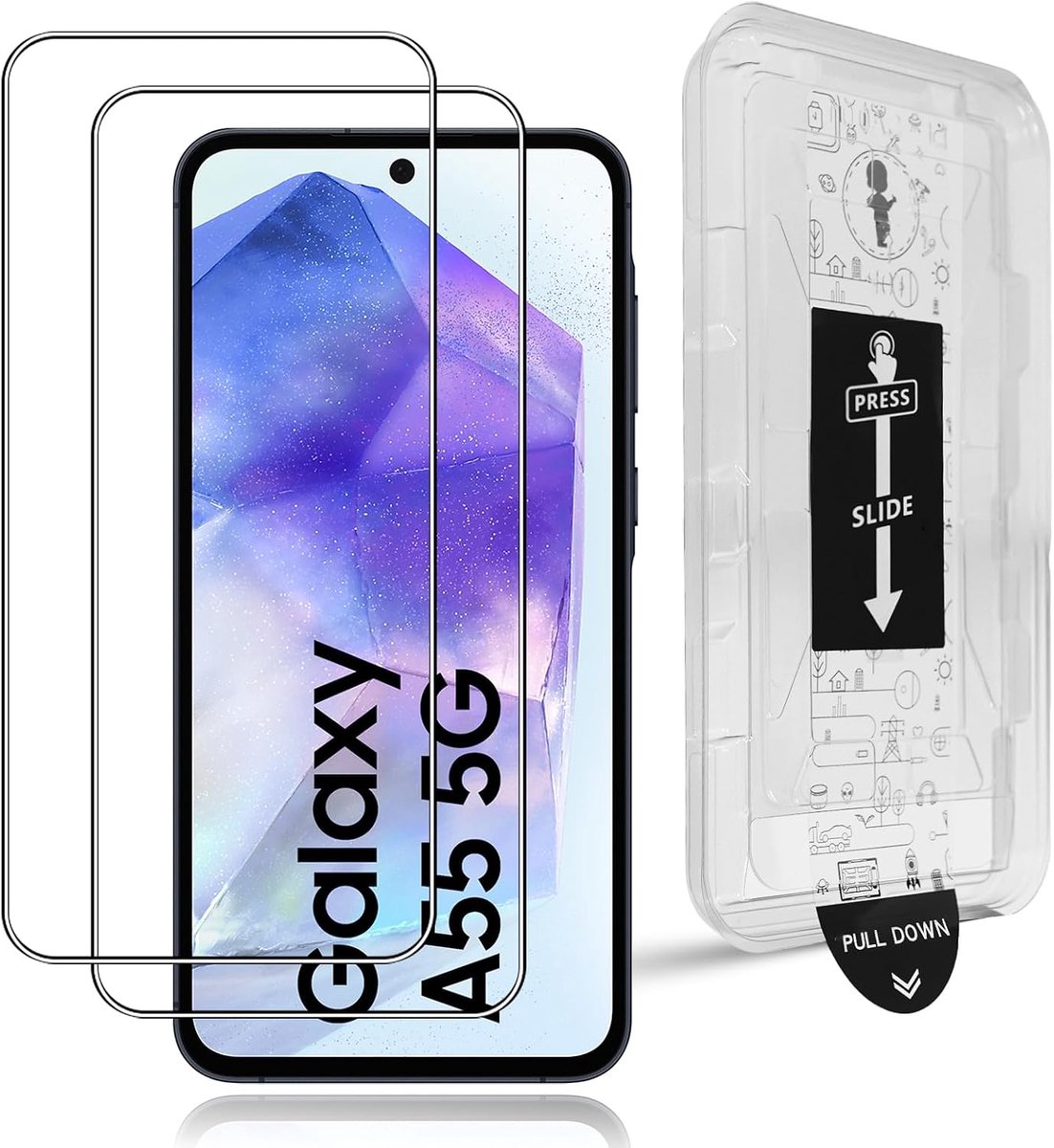 2 stuks pantserglas voor Samsung Galaxy A55/A35 5G, 9H hardheid, krasbestendige beschermfolie, anti-luchtbellen, HD heldere beschermfolie
