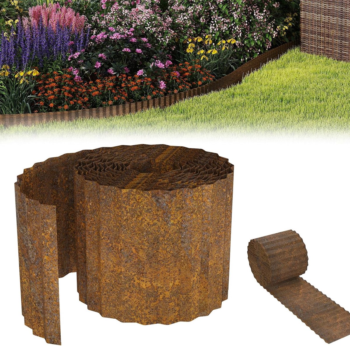 Gazonrand van metaal, 5 m, golvende bloembedrand van metaal, 15 cm hoog, gazonrand, ideaal voor gazonbegrenzing, flexibele bloembedrand voor tuinliefhebbers en landschapsarchitectuur
