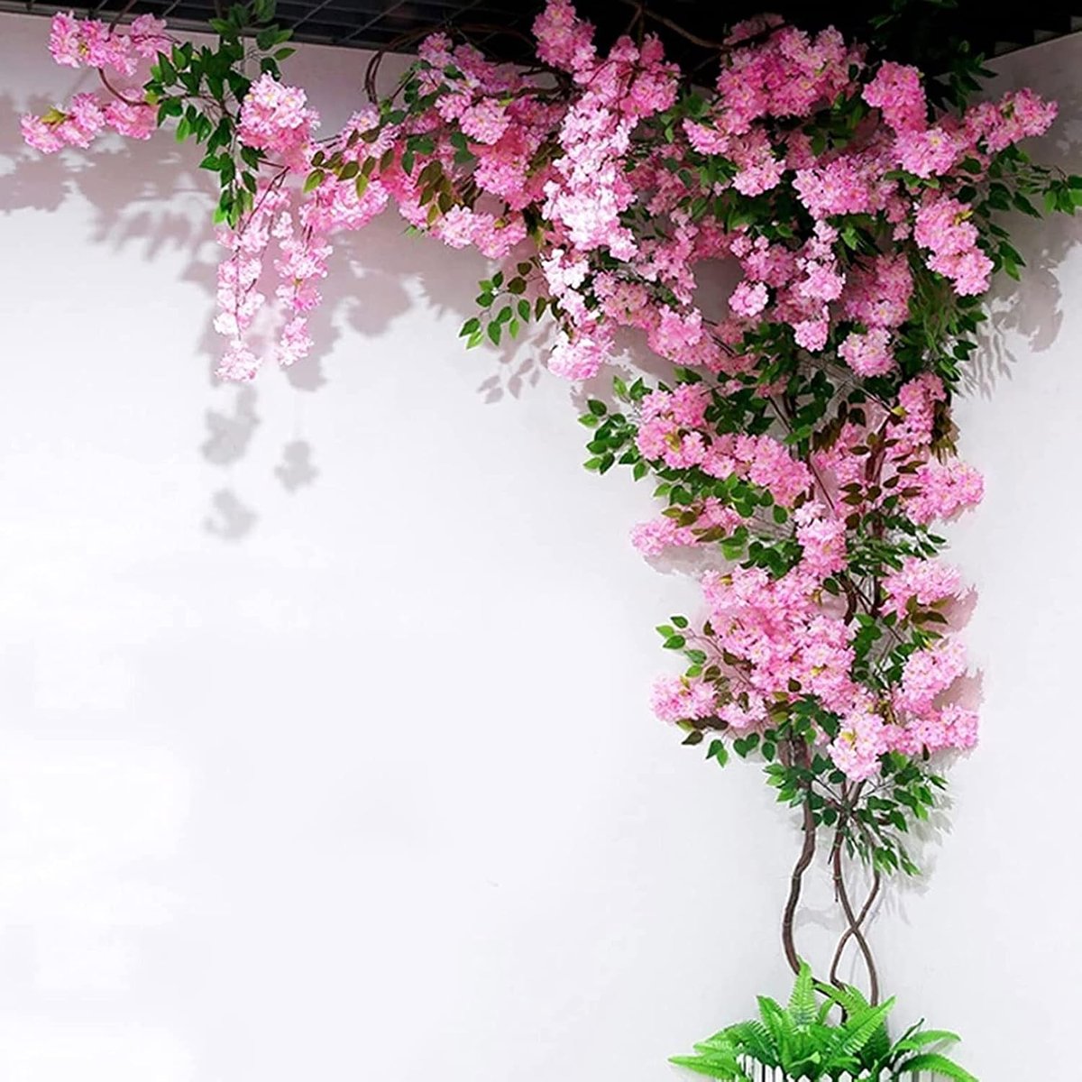 Kunstmatige Kersenbloesem Boom Simulatie Bladeren Takken Nep Wijnstok Bloemen Plant Indoor Blad Decoratie Rotan Grote Boom Groene Plant Muur,Roze