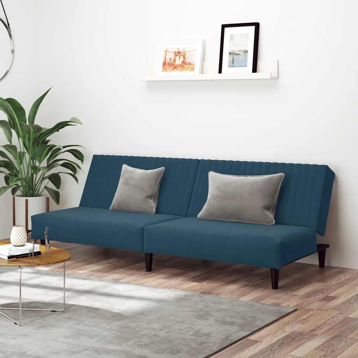 Slaapbank, 2-zits, fluwelen bedbank met 2 aparte rugleuningen voor woonkamer en kantoor, robuust houten frame en zachte overtrek, praktisch 2-in-1 meubelstuk