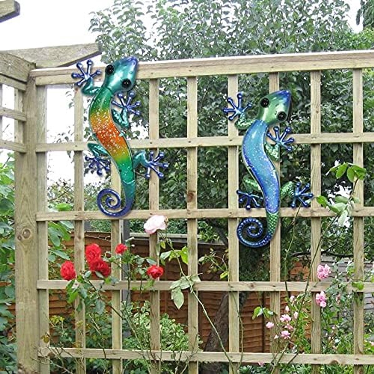 Decoratie Gecko Muur Kunstwerk Tuin Decoratie Outdoor Dieren Standbeelden Miniatuur Accessoires Sculpturen Voor Tuin Set Van 2 Tuinbeeld Ornamenten (Kleur: A) good