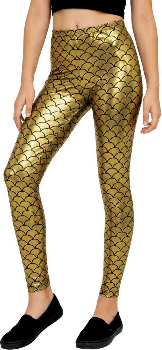 Meisjes Visschaal Zeemeermin Print Glanzende Skinny Disco Metallic Leggings Broek