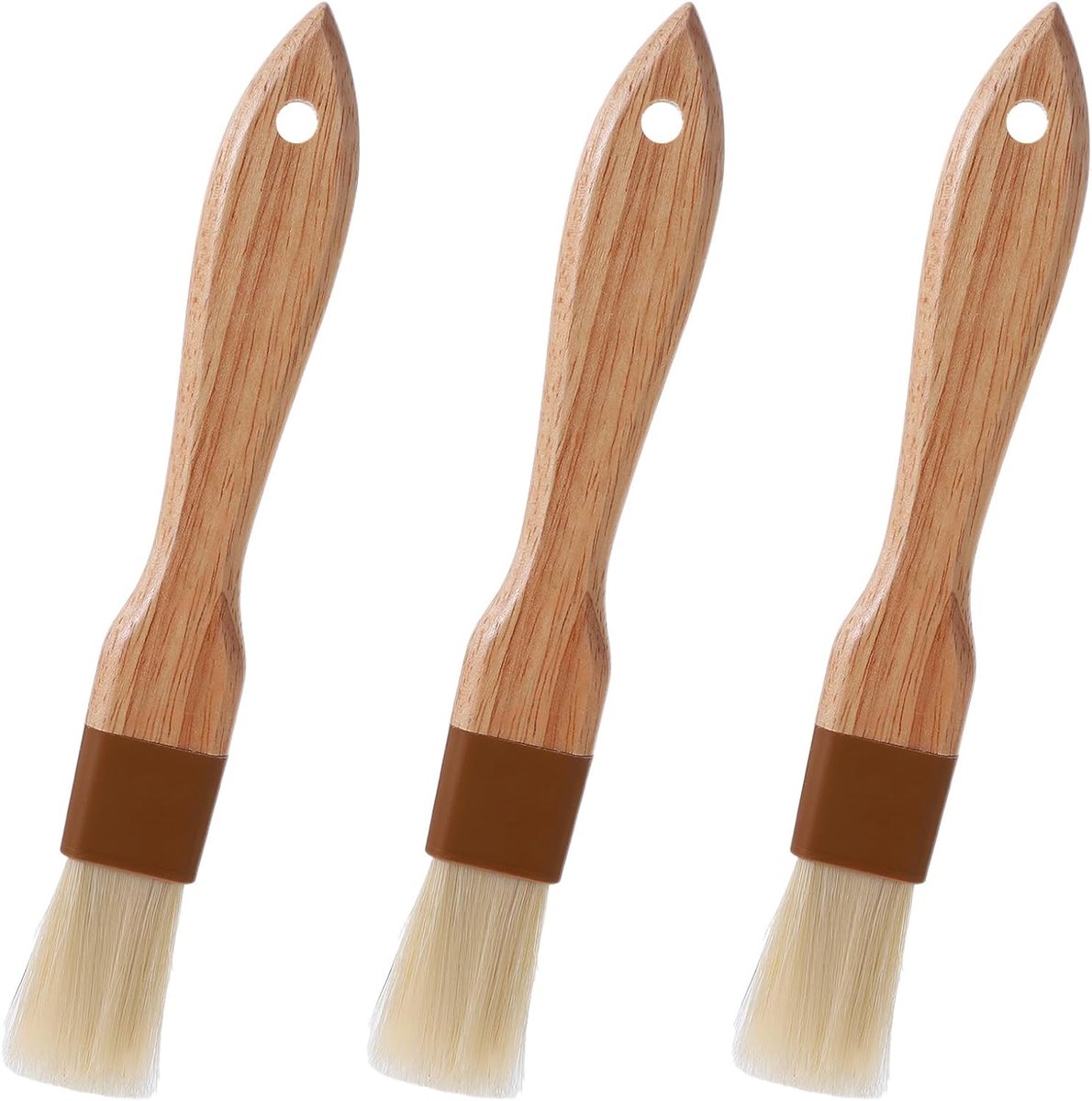 Dailygoods- Keukenkwast Set - 3 Stuks - Natuurlijke Haren - Houten Handgreep - Duurzaam - Voor Bakken/Grillen - 2,5 cm Breed - Boterkwast