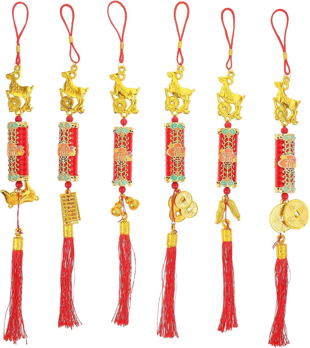 6 stuks Chinese knoop hangers - 2027 Jaar van de Geit ornament