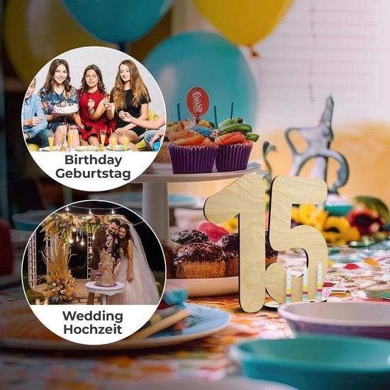 Gastenboek houten bord nummer 15 - Cadeeidee, wenskaart om te beschrijven, als cadeau met standaard voor geldgeschenken - Decoratie cadeau voor de 15e verjaardag, 15-jarig jubileum of huwelijk — afbeelding 4