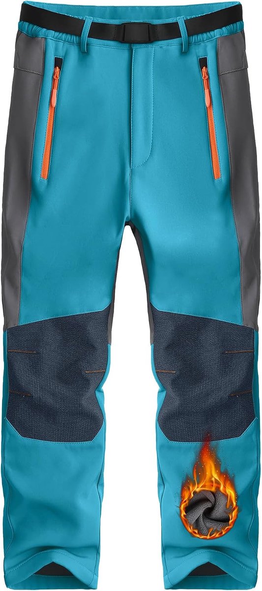 Waterdichte outdoorbroek voor kinderen, gevoerde warme cargobroek, wandelbroek voor jongens en meisjes, ski's, sneeuw, winddichte broek met zakken met ritssluiting, voor 6-14 jaar