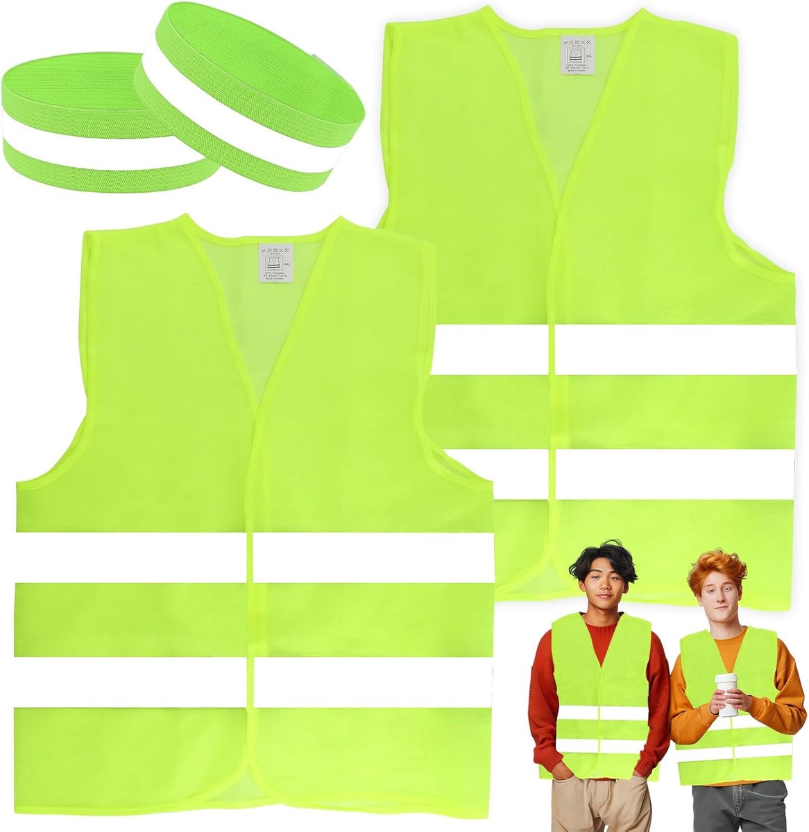 Veiligheidsvesten auto, veiligheidsvest, gele waarschuwingsvest, waarschuwingsvest pechvest, reflecterend vest auto, dames heren volwassenen, ongevallenvest, voor