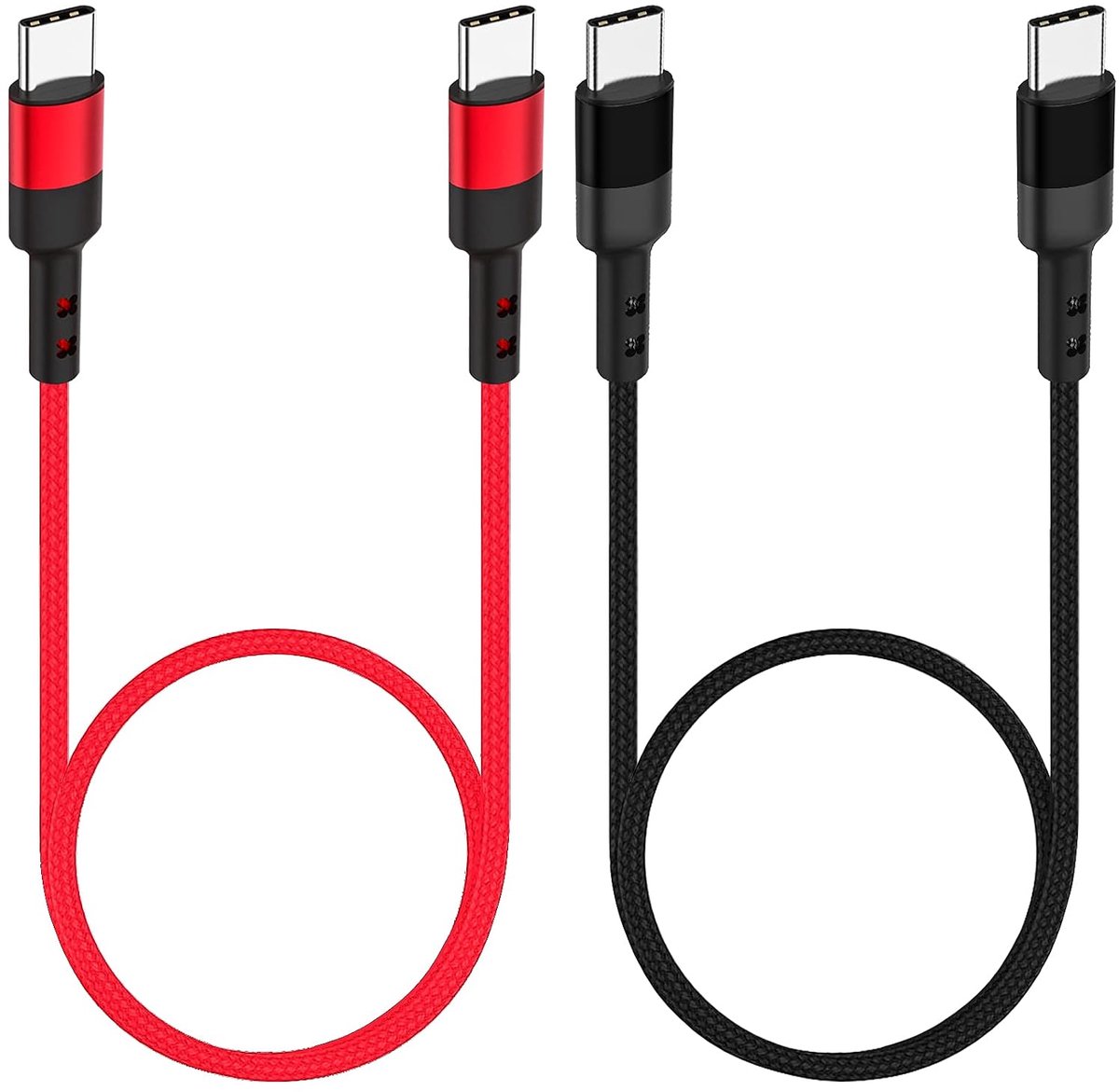 C naar USB C korte kabel [50cm / 2 stuks], SUMPK 60W PD USB type C nylon oplaadkabel Compatibel voor MacBook Air, Samsung Galaxy S21 / S21 + / S20 + Ultra Note 20, Pixel 4/3 XL