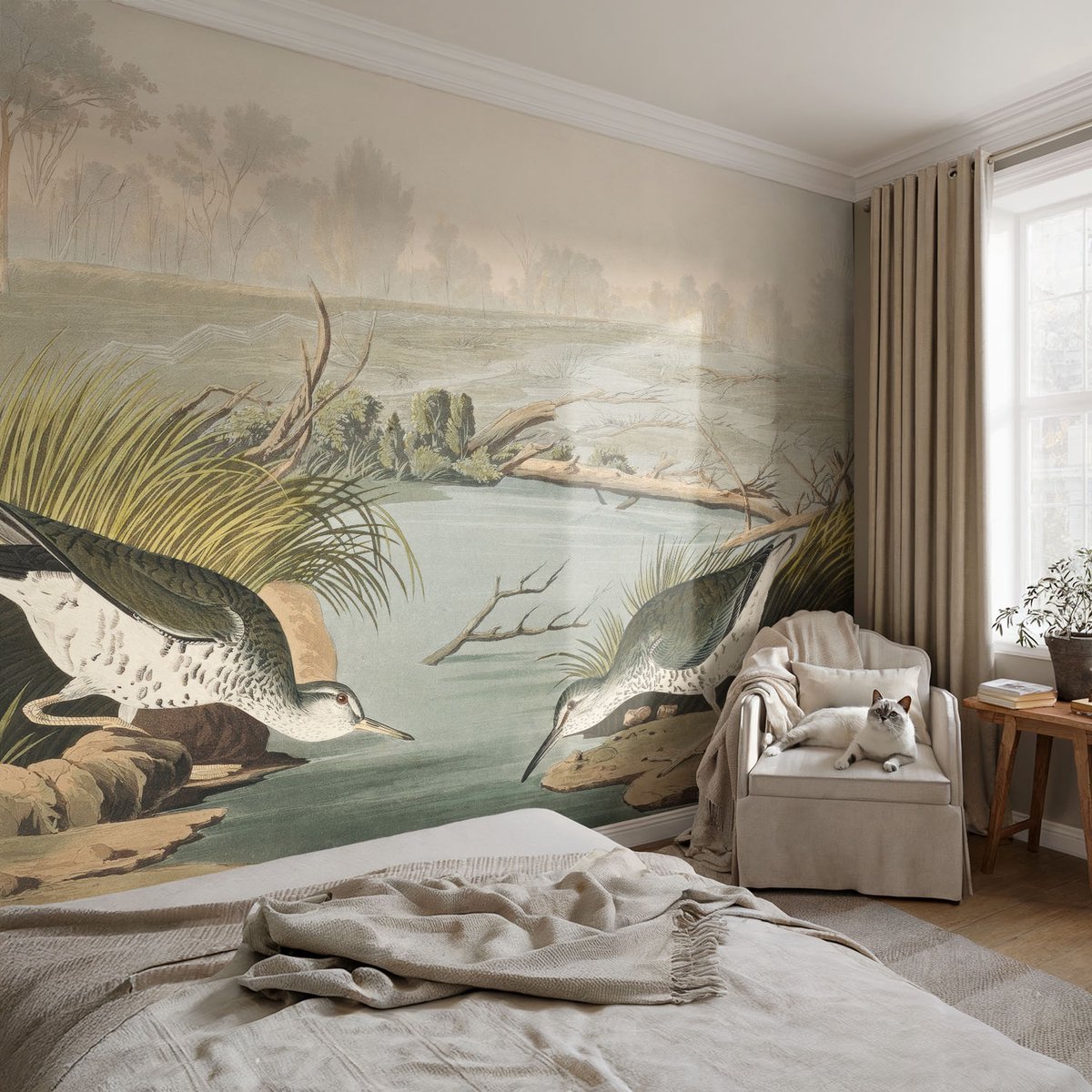 Coloray Vliesbehang - Beige Snellijm Behang - 104x70 cm - Een Vredig Landschap Fotobehang Vlies - Woonkamer behang Landschappen - Muurschildering - Woonkamer behang