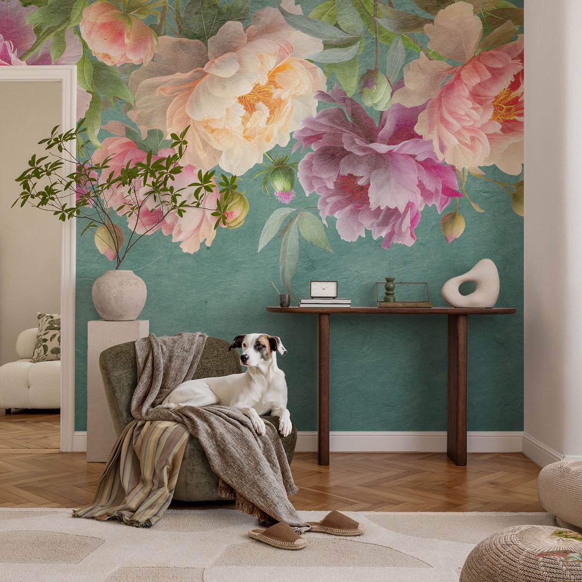 Coloray Vliesbehang - Groente Snellijm Behang - 104x70 cm - Bloemige Elegantie Muurschildering - Slaapkamer behang Bloemen En Planten - Fotobehang Vlies - Slaapkamer behang
