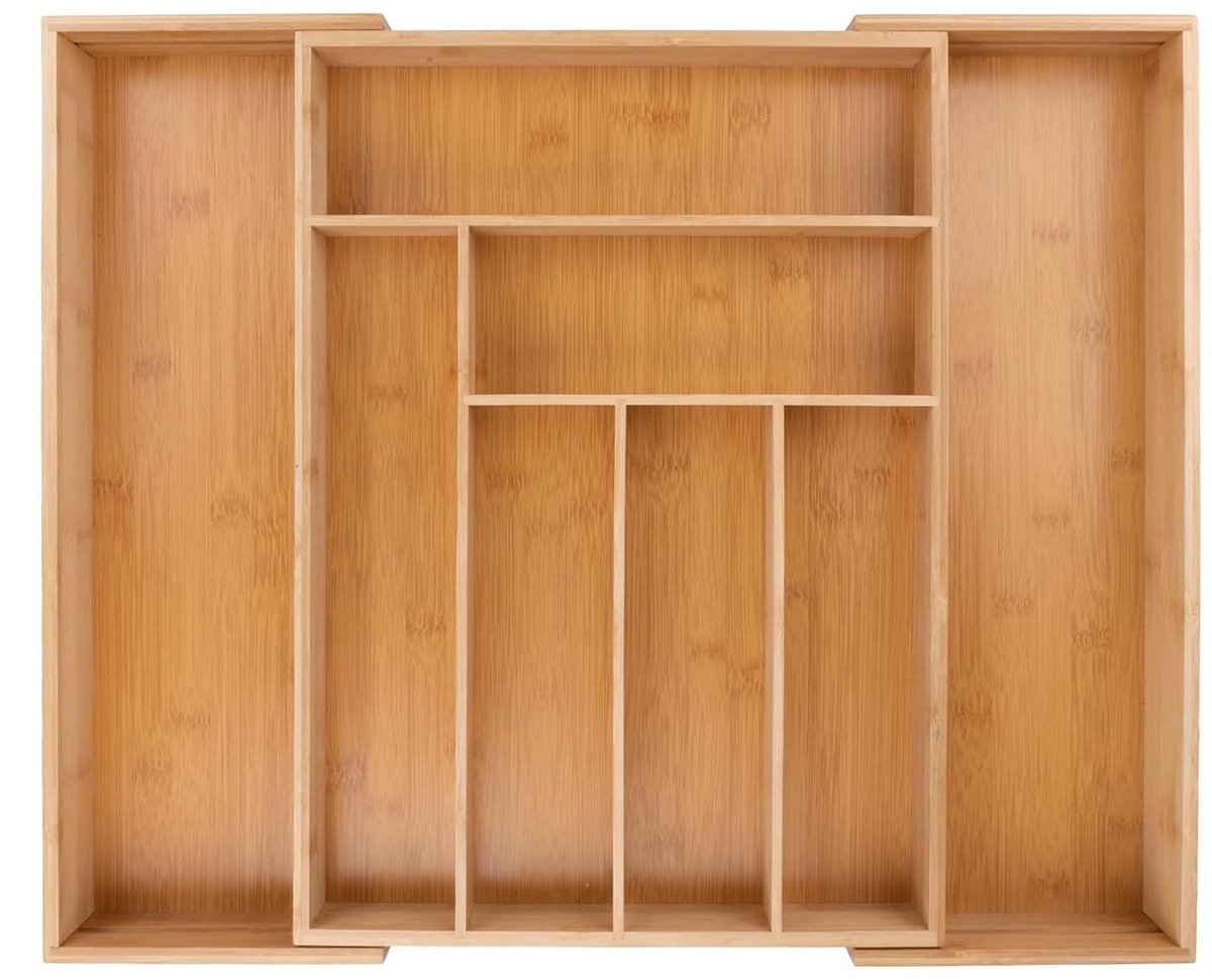 Famanu – Bestekbak van bamboe ca. 45 x 30 x 5 cm bestekbak uittrekbaar met 6 tot 8 vakken als lade-inzet en keukenorganizer onderhoudsvriendelijk bestekinleg voor alle laden