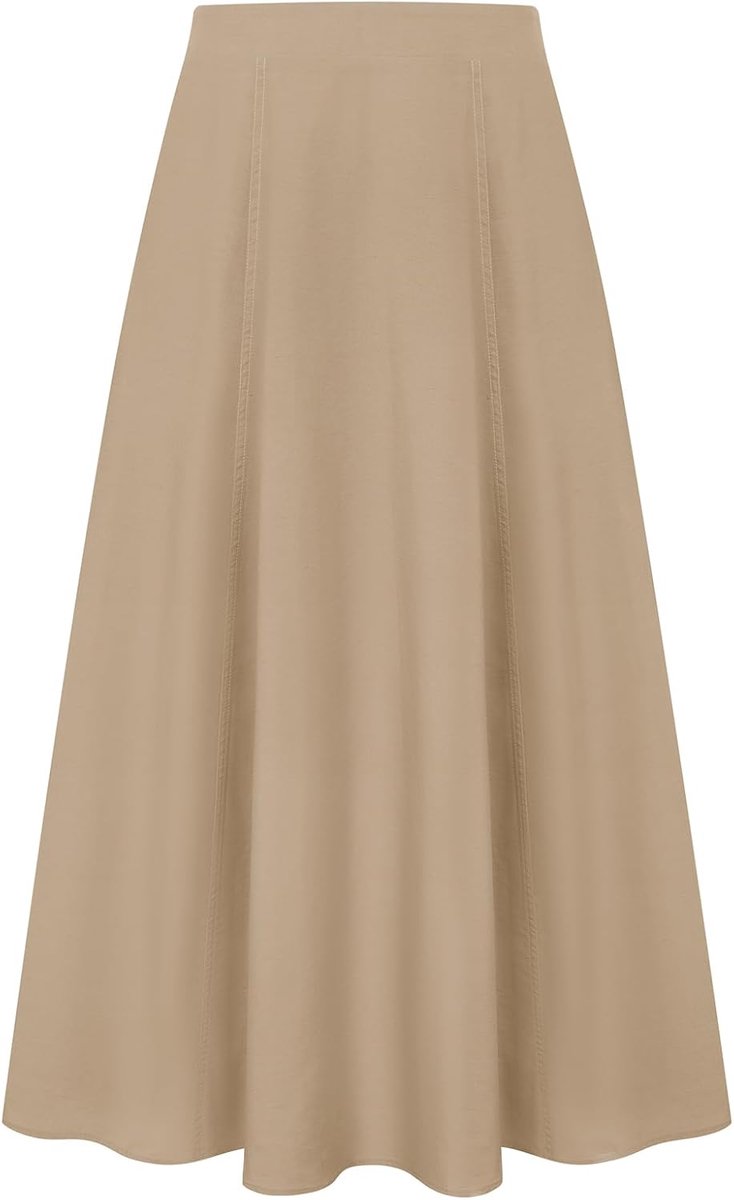Kasin Dames A-lijn hoge taille rok zomer casual effen vintage lange lyocell linnen vrijetijdsrok met zak