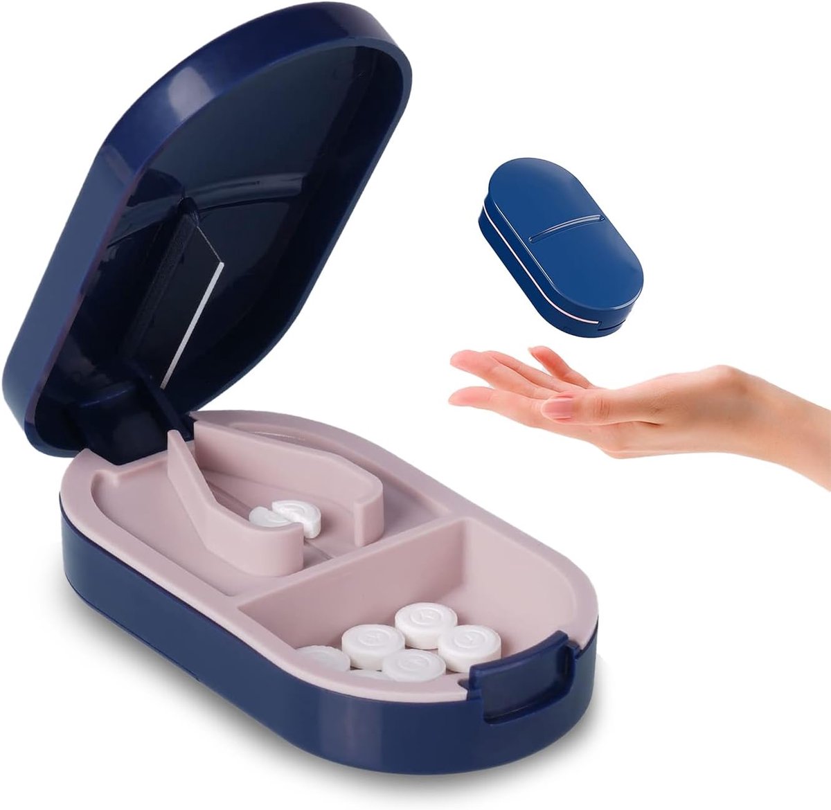 Tablettenverdeler voor kleine tabletten en grote pillen, meervoudige pillensnijder, voor kleine en grote tabletten, tablettensnijder met opbergvak, voor reizen en huisdieren, dagelijks gebruik