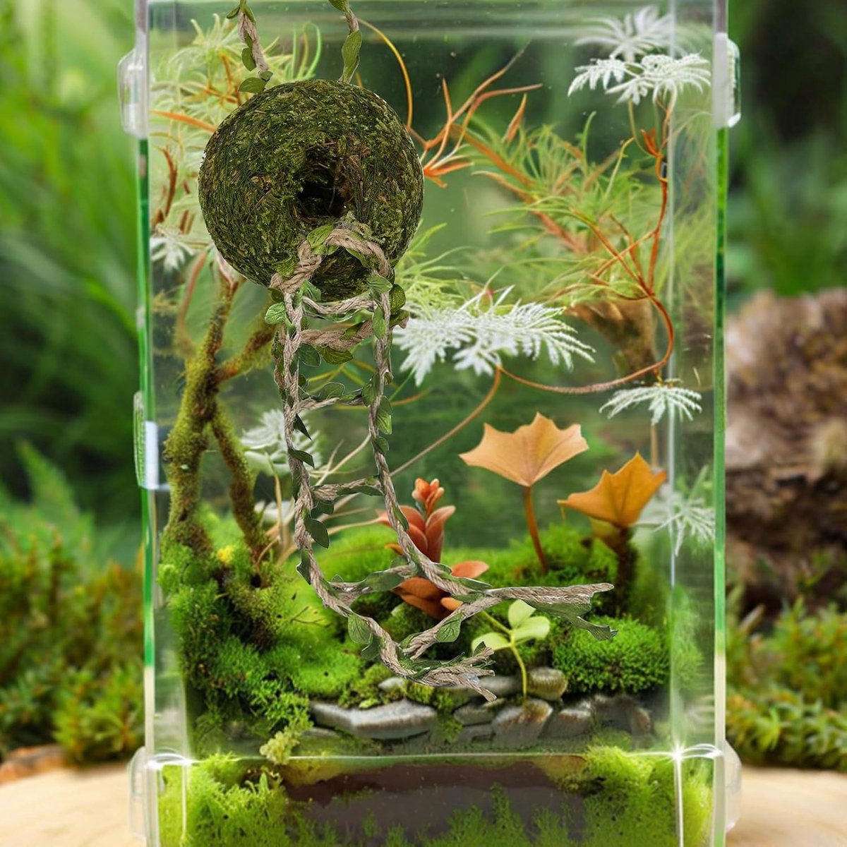 Vine Cave Reptielen- & Amfibieën Habitat Verstopaccessoires met Ophangtouwen & een Gevlochten Klimladder, Reptielen- & Amfibieën Habitat Verstopdecoratie