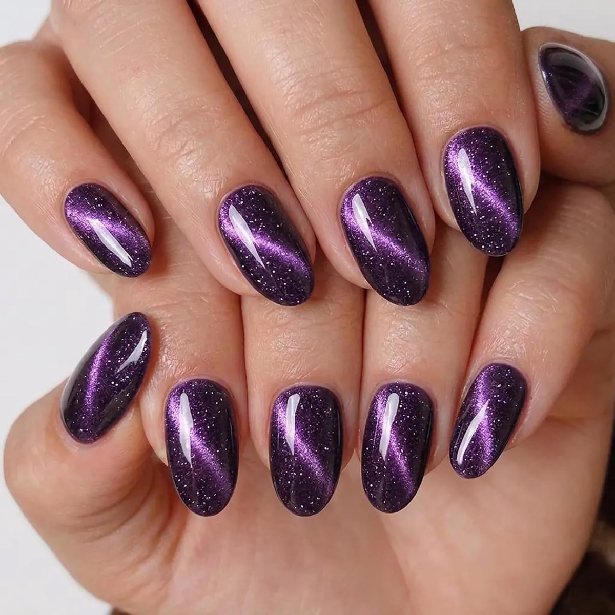 Franse tip, herbruikbare nepnagels voor vrouwen, nail art dagelijks gebruik 24PCS (Purpures Katzenauge)