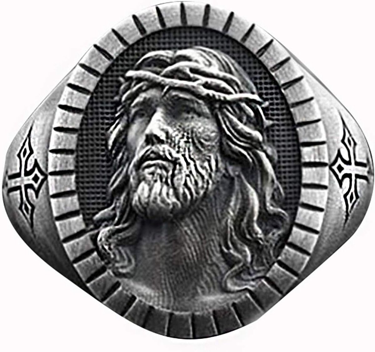 Staal Tungsten Titanium herenband Christian Jesus Icon Gebed Ring Katholieke Religieuze Bijbel Schrift Gegraveerd 7-13