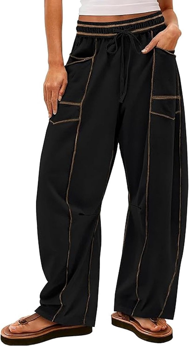Broek Dames Chic en Elegant Hoge Taille Casual met Zakken Zomer Wijde Trainingsbroek