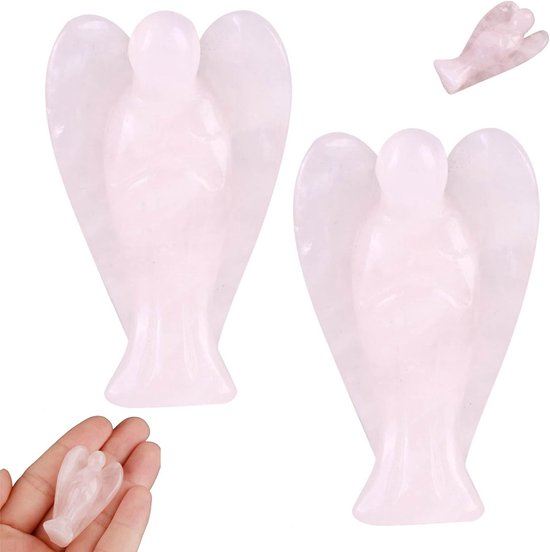 2 stuks engel zak steen, roze kwarts engelen beeldjes natuurlijke rozenkwarts beschermengel mini engel genezing standbeeld; — afbeelding 5