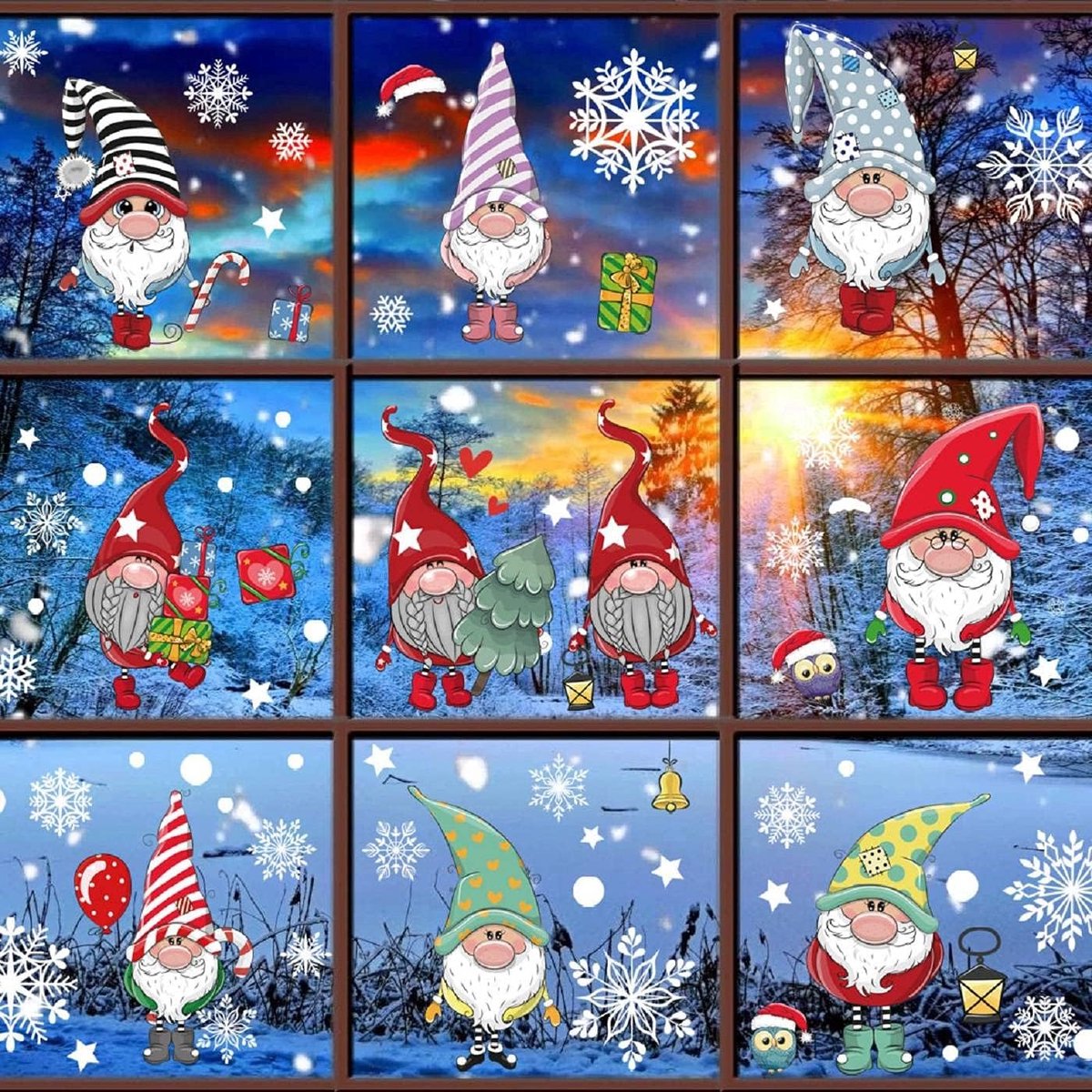 Ramen klampt Sneeuwvlok Vakantie Party Stickers Santa gluren op Elk Elf Herbruikbare Xmas Venster klampt Dubbele Kanten Winter Vakantie Kerst Venster Dwerg (A)