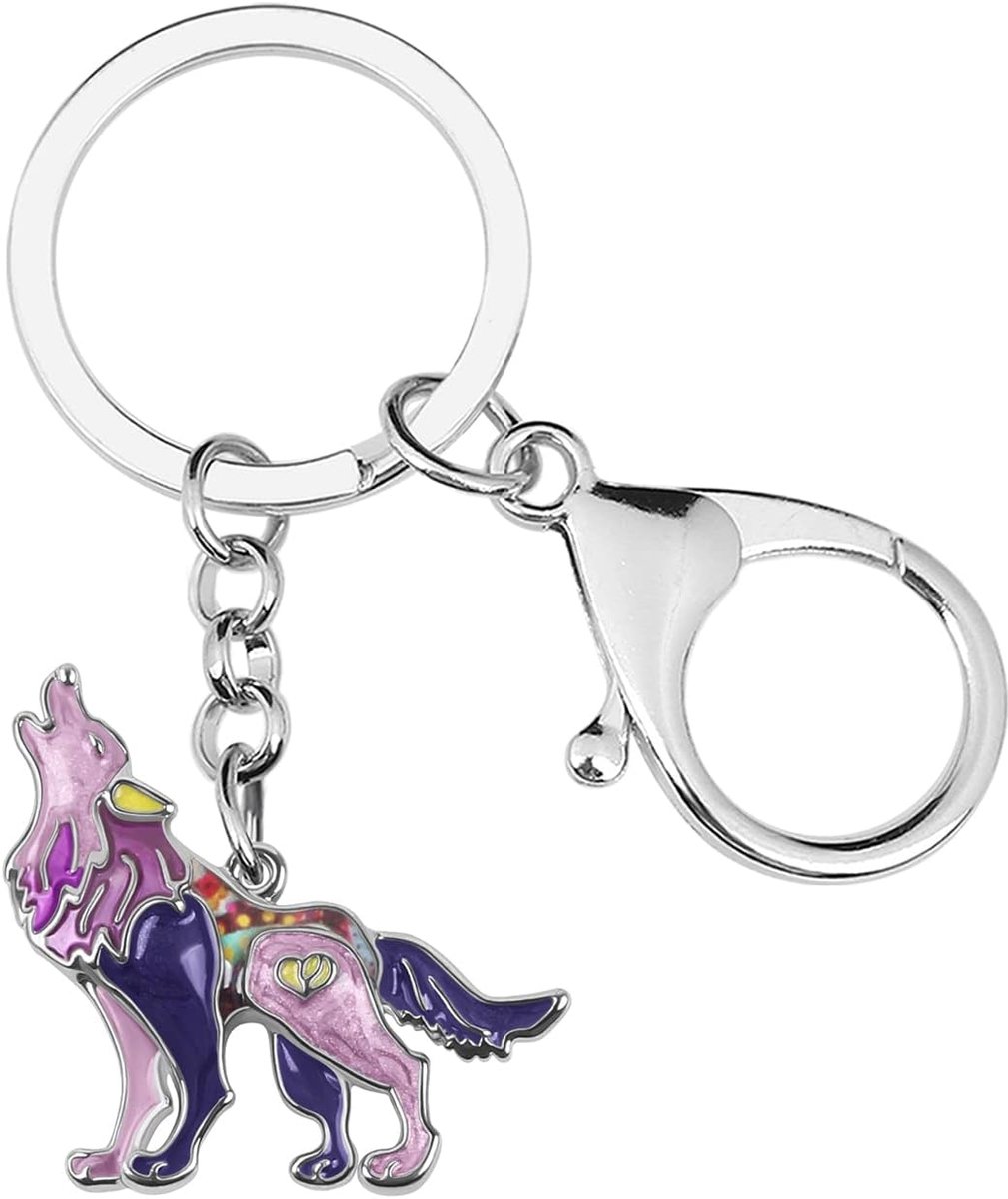 legering wolf sleutelhanger voor vrouwen meisjes dieren sleutelhanger tas portemonnee bedels nieuwigheid cadeau (paars), 31 mm x 33 mm