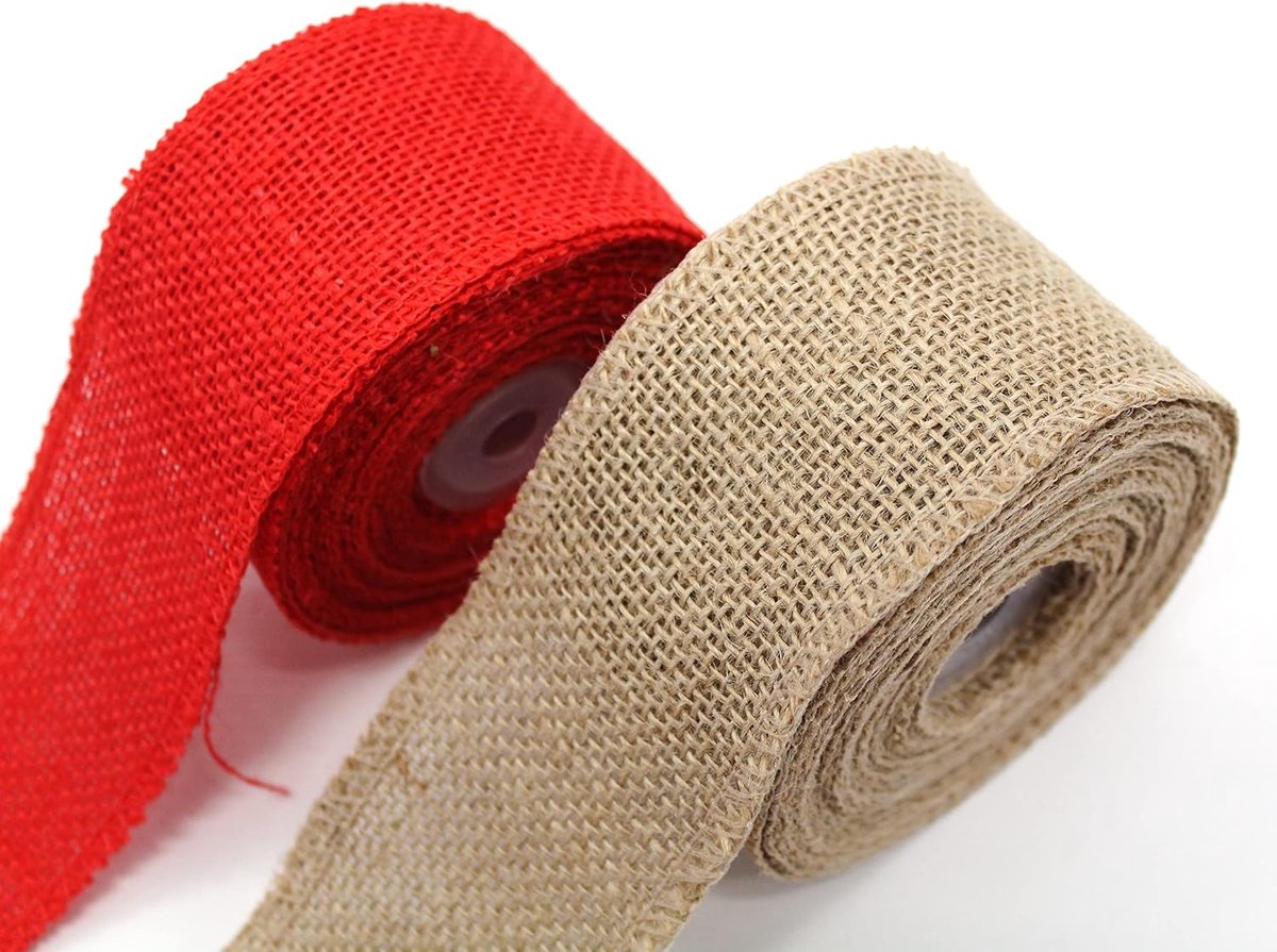 10 m verschillende jute linten 6 cm in 2 kleuren rood / natuur jute Kerstmis