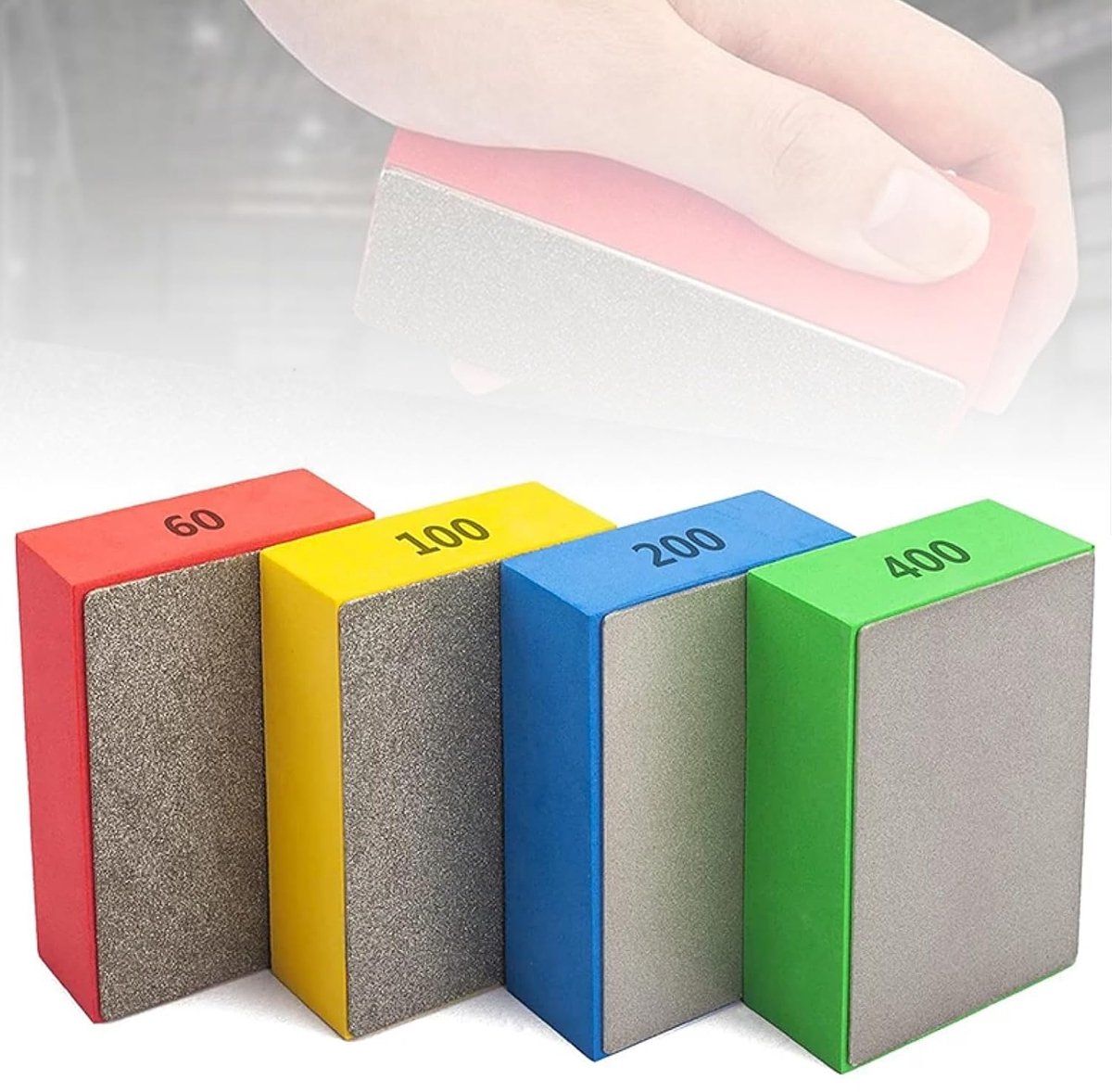4 stuks - set met diamantschuurpads voor handschuren, glasschuurpads, diamantpolijstpads en diamantschuurpapier - 60, 100, 200, 400 - 9.7*5.8*3cm