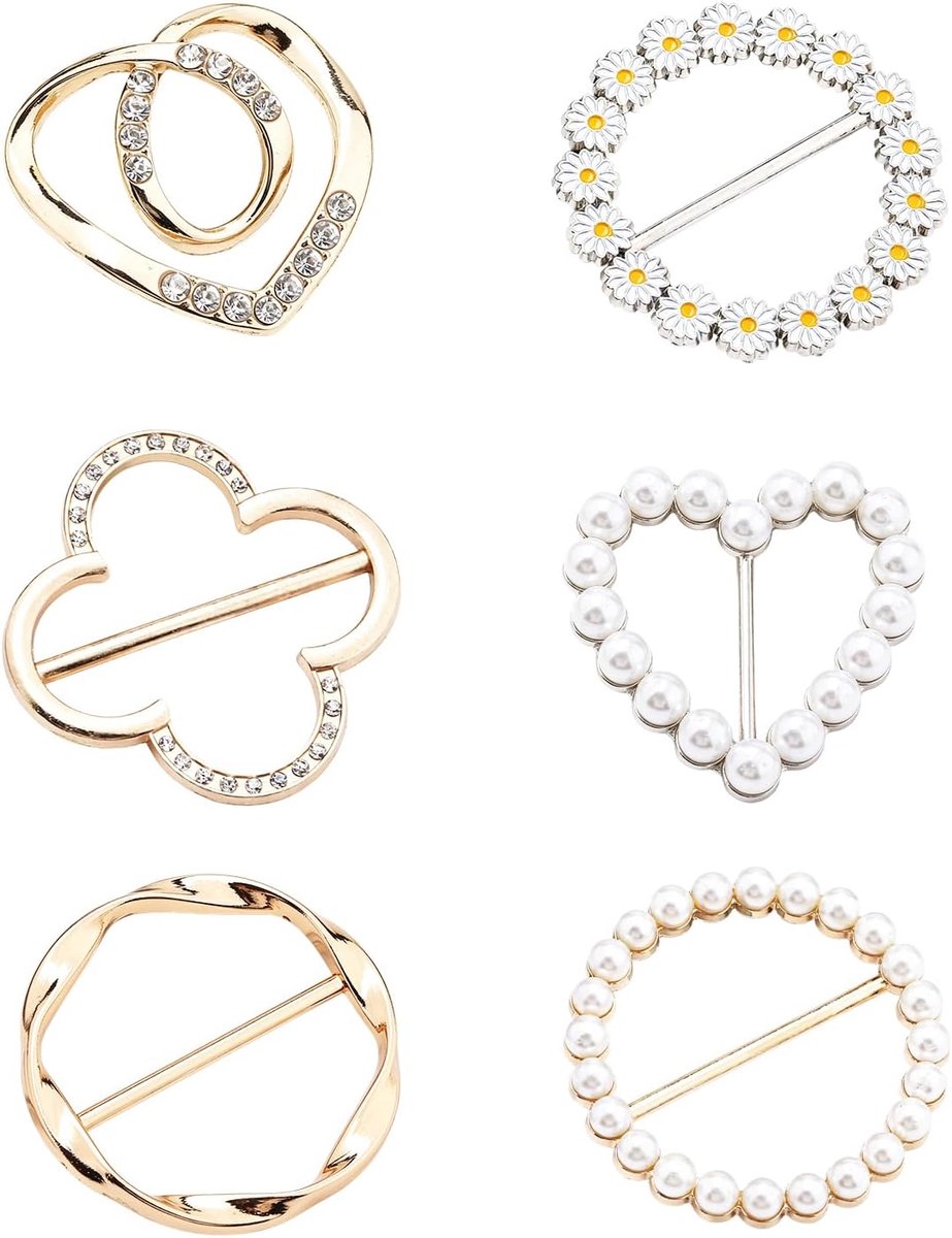 6 Stuks Kledinghoekclips voor Dames, Decoratieve Kledingbevestigers met Elegant Metalen Design, Sjaalclips, Sjaalhouders en Kledingaccessoires voor Jurken, Blouses en Outfits