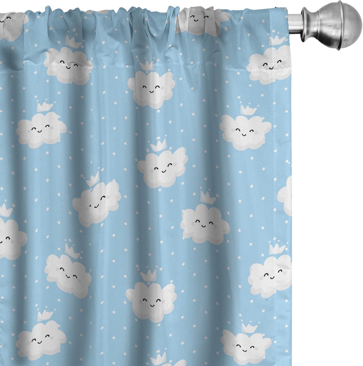 ABAKUHAUS Blauw en wit Raamgordijnen, Stippen Wolken, Lichtgewicht decoratieve 2-delige set met roedezak, 2 stuks 75 cm B x 175 cm L, Lichtblauw en wit