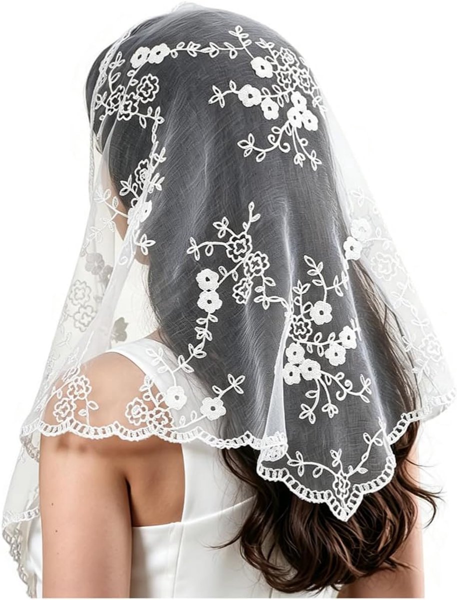 Sluier met kant, driehoekige kanten sluier voor dames, vintage kerksluier, elegante bruidssluier voor bruiloft, feest, dagelijkse outfits