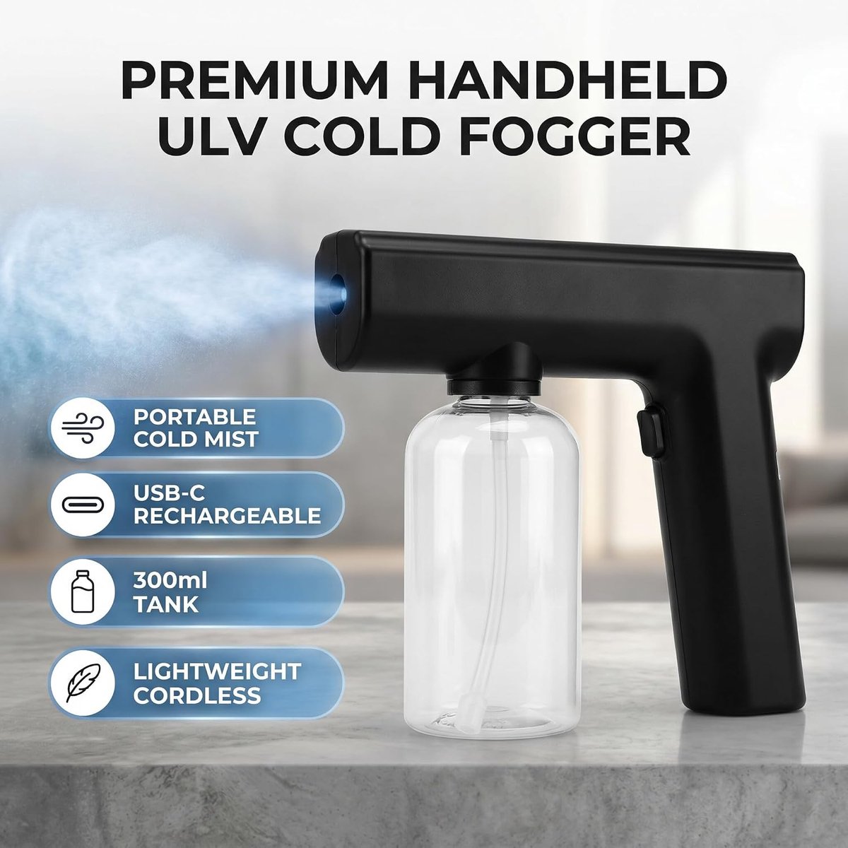 Fogger Sprayer Machine, 300ml Fogger Machine Verstuiver Sproeier Lichtgewicht Handheld Sanitizer Spuitpistool voor Car School Home Hotel