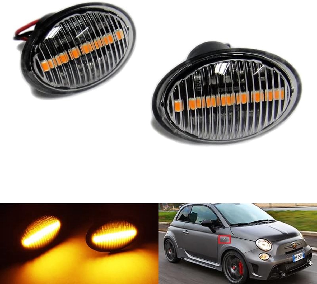 2x Heldere lens zij-indicator lamp LED markerings herhaling lamp Knipperlicht voor 500 500C 595 312 Ka RU8 Gran Turismo Quattroporte V 4C