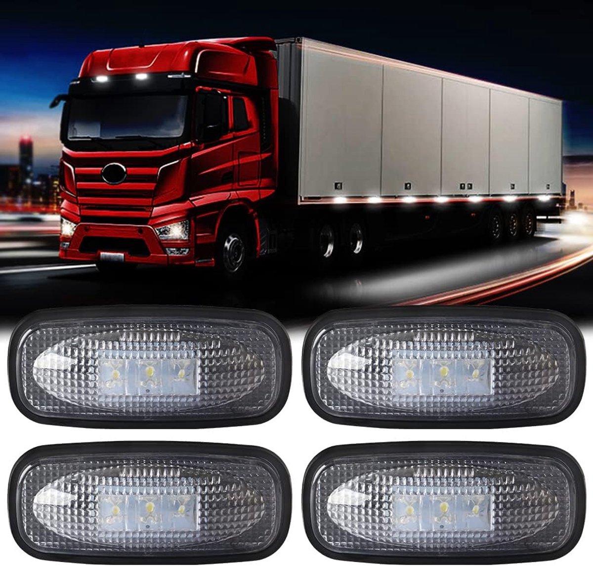 4 x 3 led-zijmarkeringslampen, wit, 12-24 V, waterdicht, super helder, geschikt voor vrachtwagen, camper, boot, markeringslichten voor