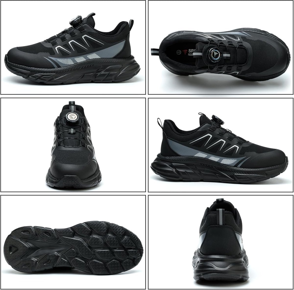 Veiligheidsschoenen voor heren en dames, lichte werkschoenen, comfortabele veiligheidsschoenen met stalen neus, ademend, antislip, industriële schoenen, Zwart, 43 EU