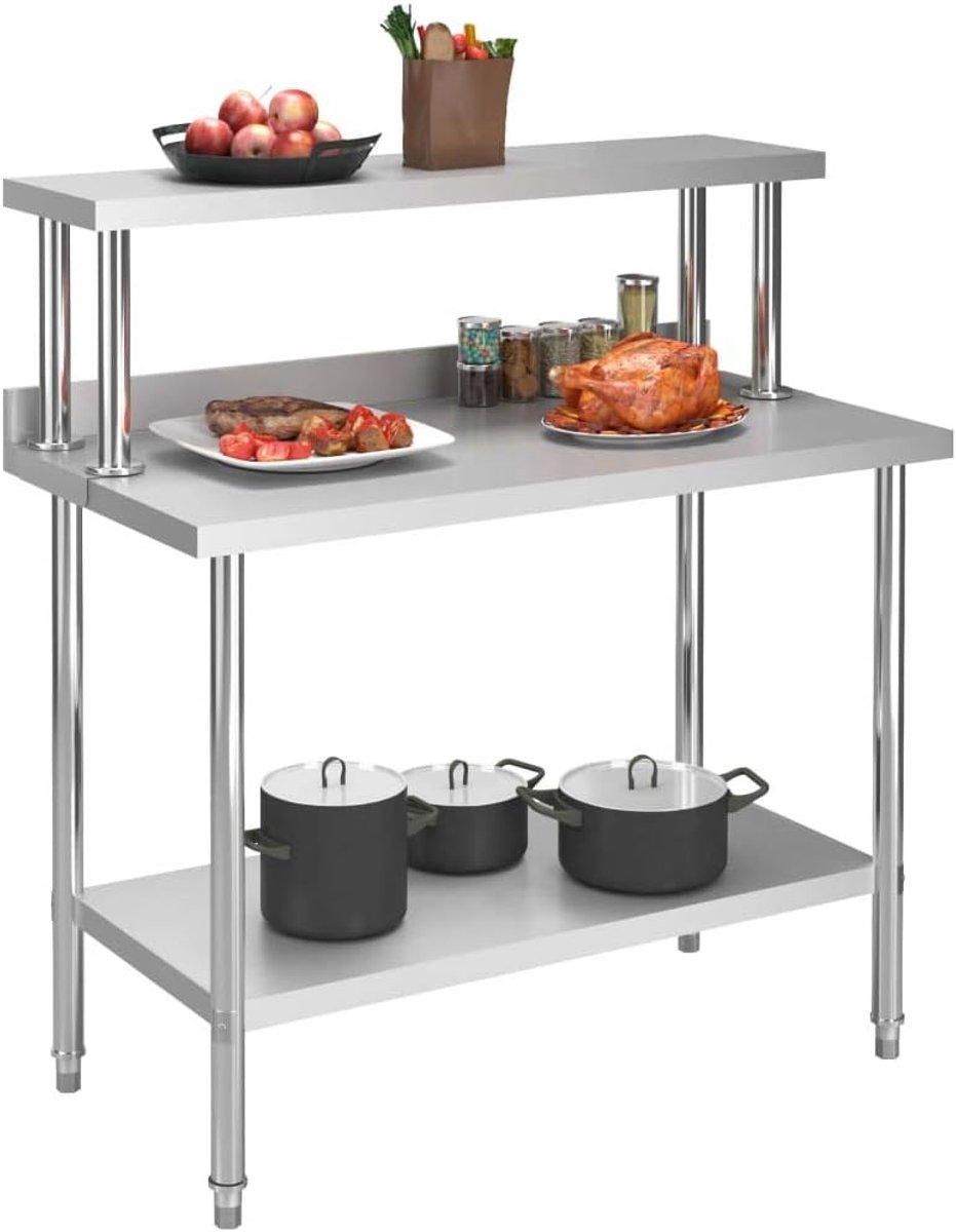 Stalen werktafel met opzetplank, 120 x 60 x 120 cm, gastronomie, voorbereidingstafel met plank en opstaande rand voor keuken, restaurant