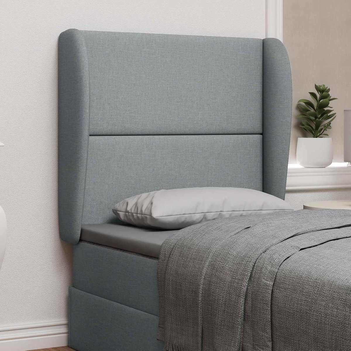 Hoofdeinde Wave Ear in lichtgrijs, van stof, 80 x 23 x 6 cm, modern design met strakke lijnen en zachte schuimvulling voor comfort en stabiliteit in de slaapkamer