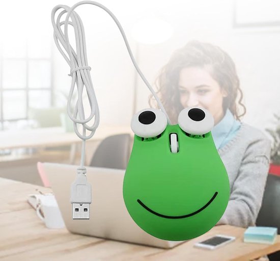 Schattige Muis, USB-bedrade Muis Ergonomisch Ontwerp Dierlijke Groene Kikkervorm Computermuis met Snoer voor Kinderen, voor Laptop-pc — afbeelding 2