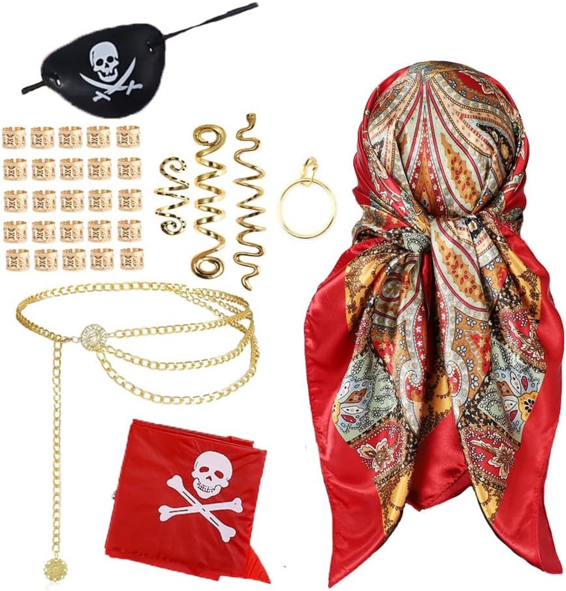 6 stuks piratenkostuum dames accessoires piratenkostuum voor volwassenen set bandana piraten riem piraten bandana taille band halsketting oorbellen ring armband oogklep piratenkostuum