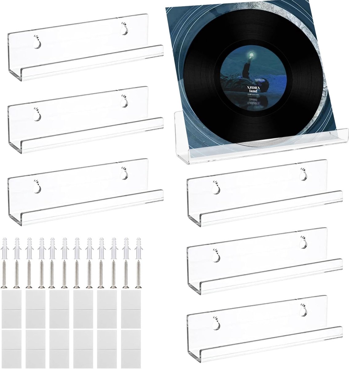 6 stuks vinylplaatstandaard, 10 x 3,5 x 3 cm, vinylplaten, wandhouder, vinyl, vinylplaten, displaystandaard, vinylhouder voor platen, fotoalbum en verzamelstukken