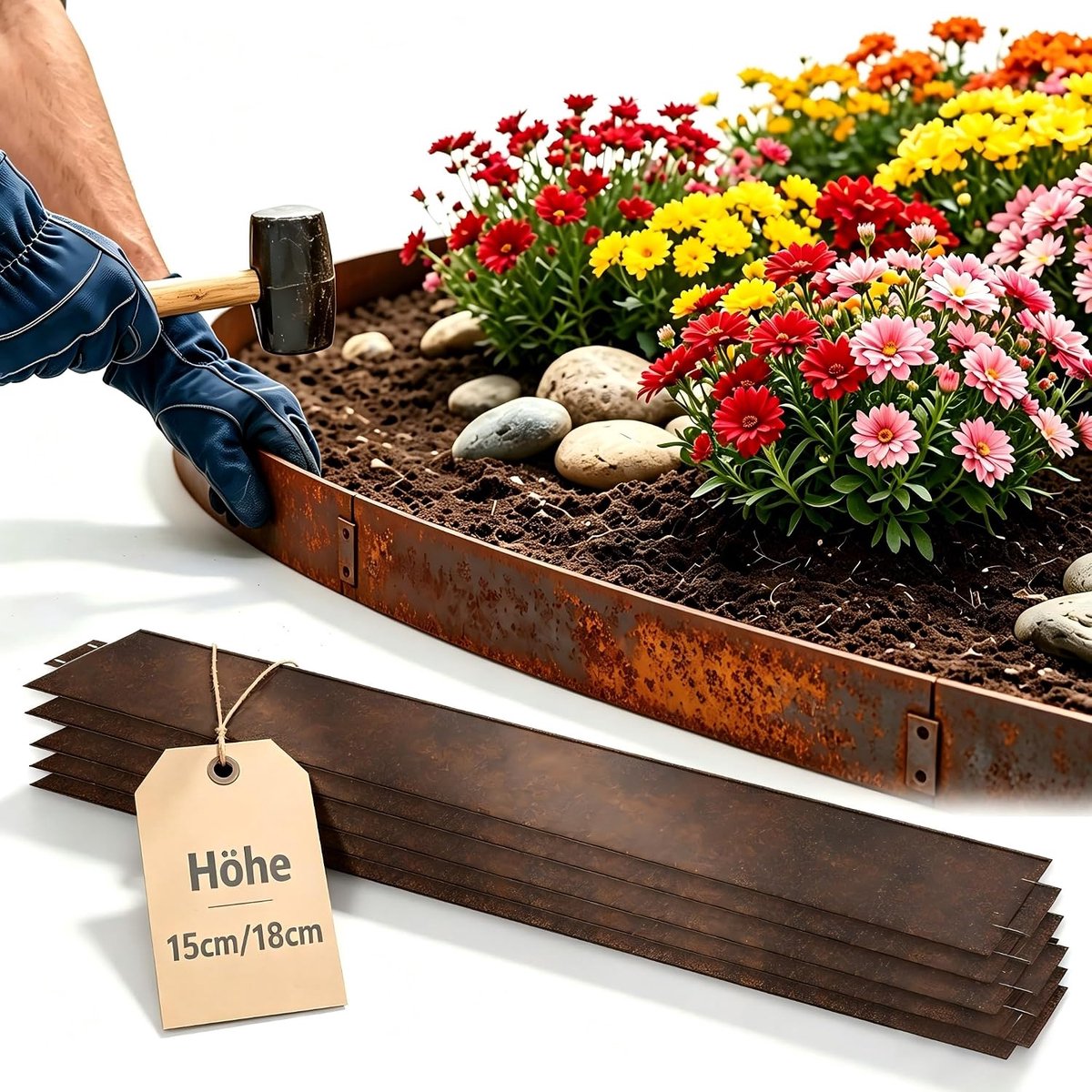 Verzinkt metaal 5 m 10 m 15 m 20 m 25 m 30 m bed behuizing Beetomranding maaikant palissade omranding tuinafbakening - lengte 10 m, hoogte 18 cm (roestkleuren)