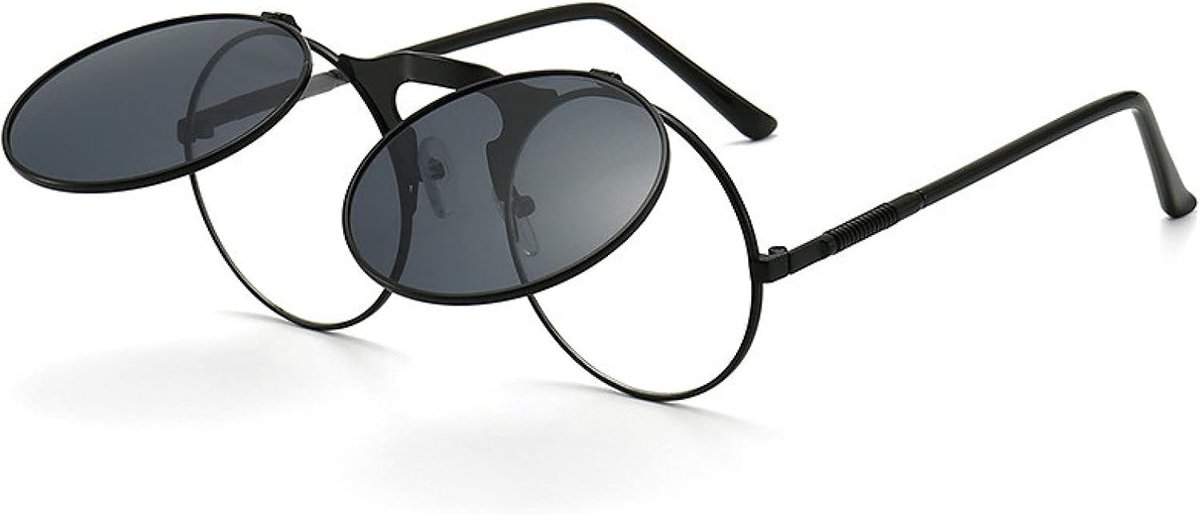 Zonnebril Gothic Ronde Retro Flip Ronde Zonnebril Metaal Nieuwe Dames Heren Stijl Zonnebril Uv400-Color-3