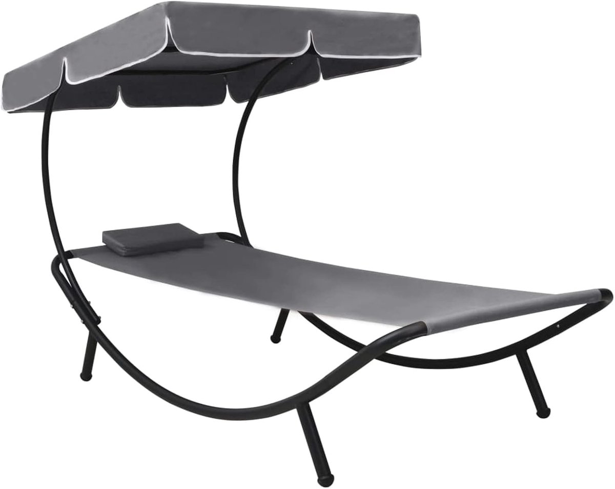 Ligstoel voor in de tuin, met 1 kussen en 1 groot zonnedak, weerbestendig, tuinligstoel, relaxstoel, strandstoel, tuinmeubelen, ligstoel, 200 x 90 x 112 cm (l x b x h)