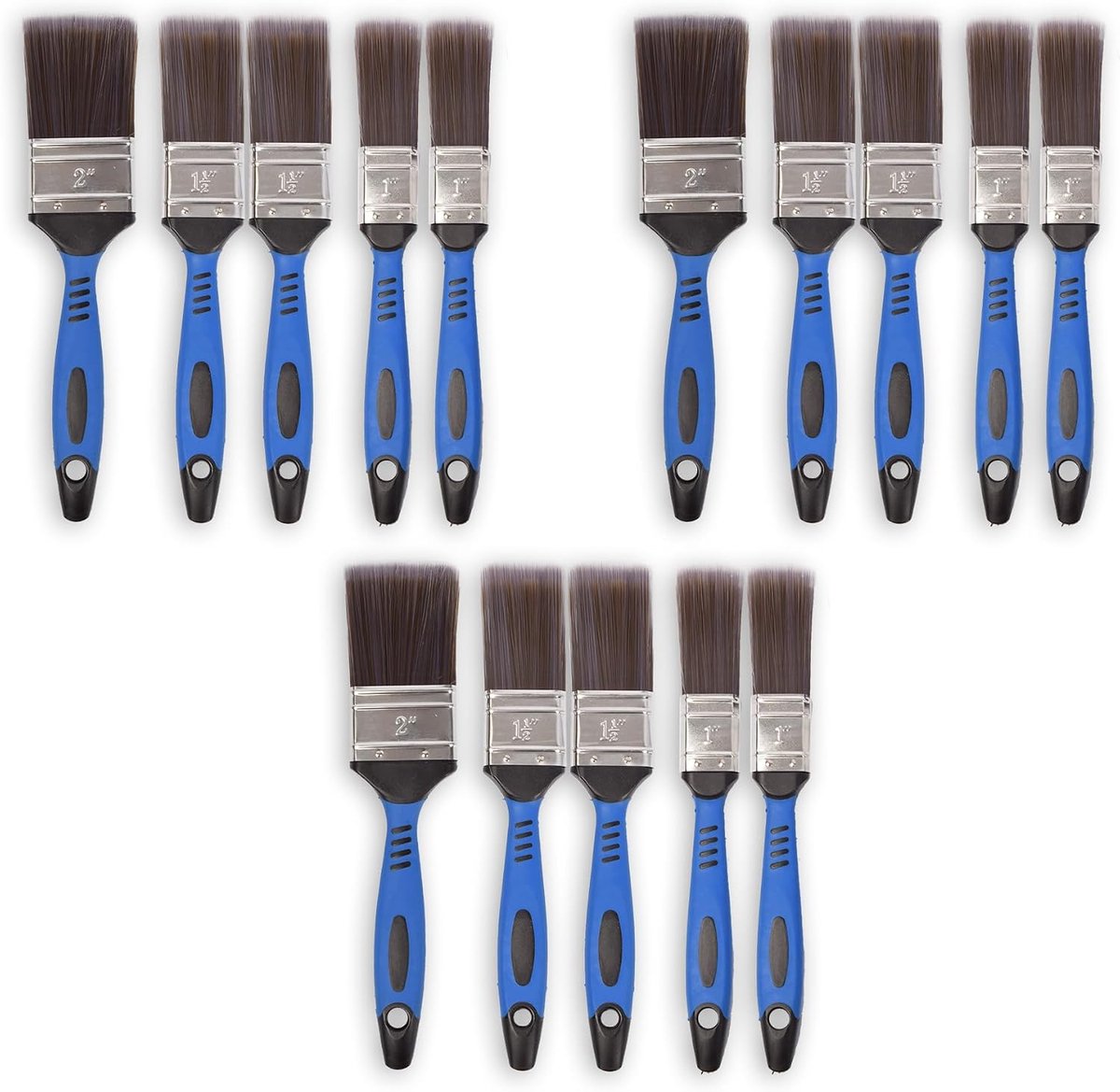 Kwastenset: 15 stuks in Verschillende Maten (25mm, 40mm, 50mm) I Compact Schilderkwastenset met Siliconen Handvat