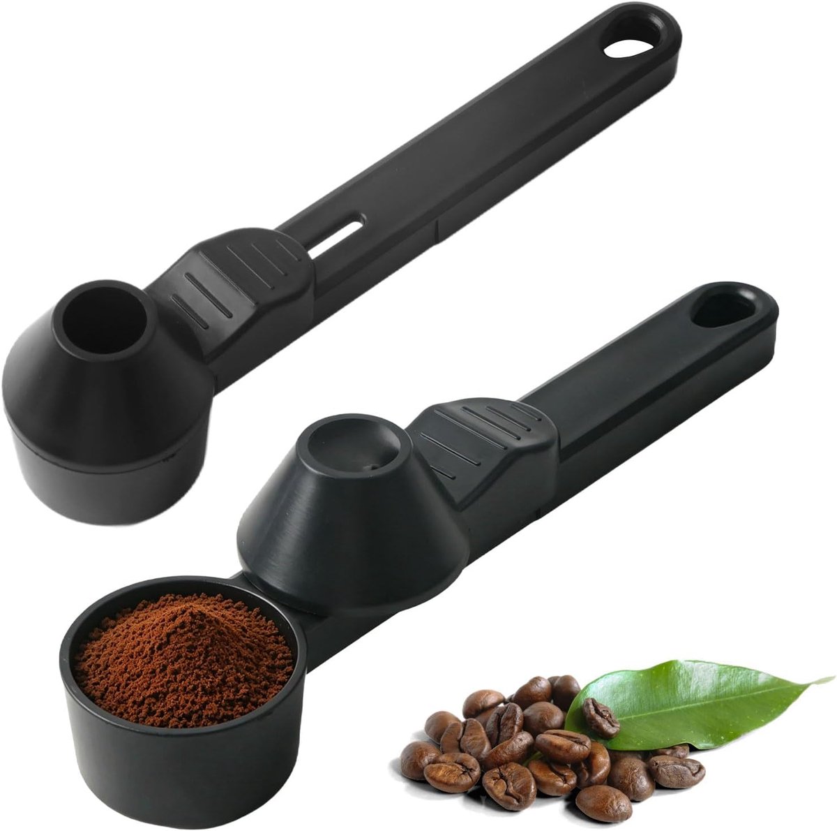 Set van 2 koffielepels, ontwerp in de vorm van een trechter, maatlepel, koffiedispener, koffielepel met lange steel, geschikt voor koffiecapsules en thee en specerijen